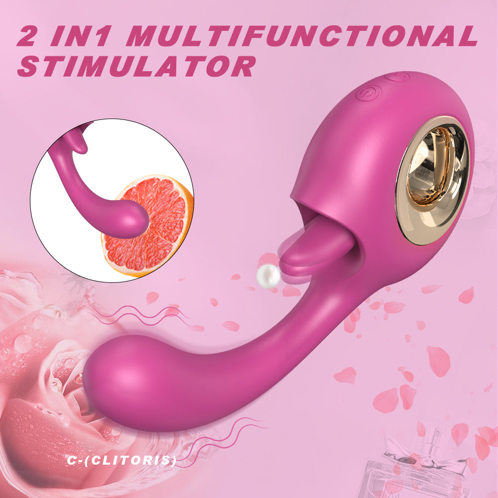 Spot Dildo Vibrátor YoYoLemon G, 2 v 1 lízání a vibrační růžový sexuální stimulátor jazyka klitorisu pro ženy, sexuální hračky pro dospělé